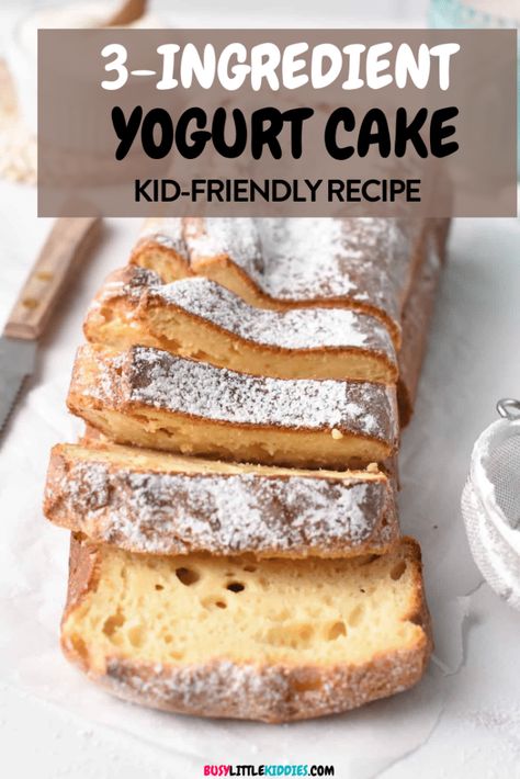 This 3-Ingredient Yogurt Cake is an easy cake with a dense custardy texture that kids love because it's soft and easy to eat. Keto Cravings, Yogurt Biscuits, Baking With Yogurt, Low Sugar Cakes, Breakfast Toasts, 2 Ingredient Cakes, Greek Yogurt Cake, 3 Ingredient Cakes, Sugar Free Yogurt