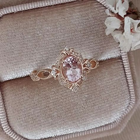 Vintage Art Deco Rings Oval Morganite & Diamond Wedding Ring 14K Rose Gold | eBay Rose Gold Morganite Ring Vintage, Vintage Rings Rose Gold, Rose Gold And Morganite Ring, Wedding Ring Morganite, Engagement Rings Gold And Diamond, Beautiful Diamond Engagement Rings, Cute Vintage Engagement Rings, Wedding Rings Fairycore, Simple Pink Engagement Ring