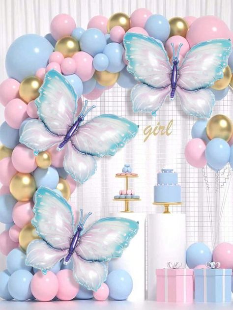 Blue  Collar  PVC   Embellished   Event & Party Supplies Butterfly Theme Party, Butterfly Birthday Theme, Baby Shower Balloon Decorations, Butterfly Kit, Butterfly Balloons, Fiesta Baby Shower, Butterfly Theme, Anniversary Decorations, Mylar Balloons