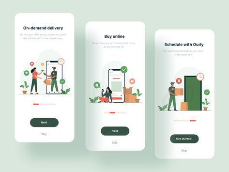 Onboarding Screens for Ourly Delivery App by Panji Pamungkas on Dribbble Onboarding Screen, Onboarding App, App Onboarding, Onboarding Ui, Ux Illustration, Ux Design Portfolio, Mobile App Ui Design, Grocery Delivery App, Craft App