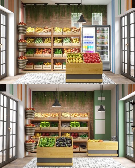 Grocery Shop Design Interiors, Fruit Shop Interior Design, Small Supermarket Design Interior, Small Fruit Shop Design, Fruit And Veg Shop Design, Fruit Store Design, Vegetable Shop Design, Vegetable Shop Design Ideas, Fruit Shop Design Ideas