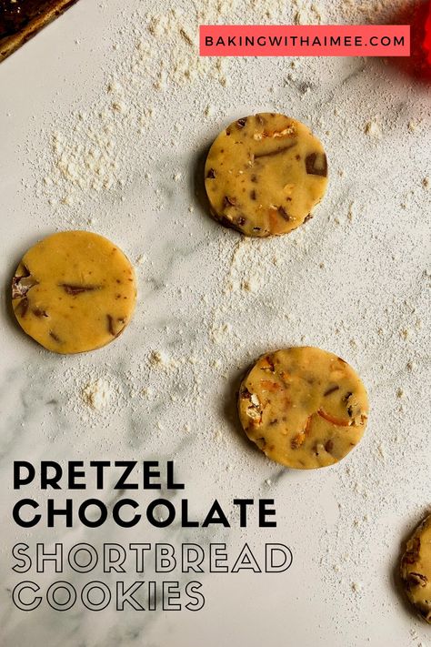 Salty, sweet, crunchy around the edges and crumbly in the middle – these Pretzel Chocolate Shortbread Cookies are the perfect tea-time treat! Pretzel Shortbread Cookies, Pretzel Shortbread, Pretzel Mix, Pretzel Chocolate, Pretzel Cookies, Chocolate Shortbread, Chocolate Shortbread Cookies, Chocolate Pretzels, Biscuit Cookies