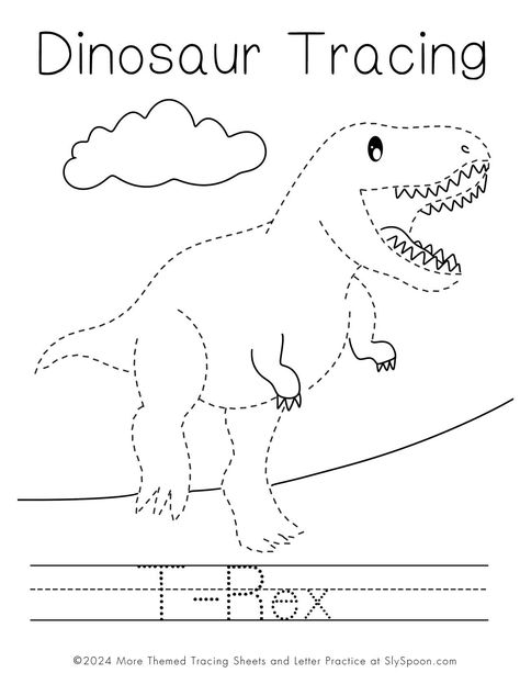 Free Dinosaur Letter Tracing pre-writing worksheets - T-rex - Get your little ones excited about learning with these free printable Dinosaur Letter Tracing worksheets! These fun dino-themed activities will help them practice their pre-writing skills while having a blast. Perfect for preschoolers and kindergarteners. #Dinosaur #LetterTracing #PreWritingSkills #PrintableWorksheets #KidsActivities #LearningFun #Preschool #Kindergarten #Homeschooling #ParentingTips Kindergarten Activities For September, Dino Worksheets Preschool, Dinosaur Worksheets 2nd Grade, Dinosaur Worksheets Kindergarten, Free Dinosaur Printables Preschool, Tracing Dinosaurs, Dinosaur Writing Activities Preschool, Pre Writing Activities For Toddlers, Dinosaur Tracing Sheets Free Printable