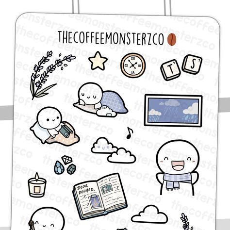 Decorative doodles to match our Midnights kit collection! Great for bullet journals, daily pages, and supplementing the weekly kits. Kiss cut stickers for planners & journals Matte sticker paper Sheet measures approximately 8.8 cm x 11.6 cm (3.5 in x 4.6 in) Doodles Colorful, Decorative Doodles, Coffee Monster, Quote Layout, Doodles Stickers, Hand Drawn Stickers, Kawaii Characters, Drawn Stickers, Stickers For Planners