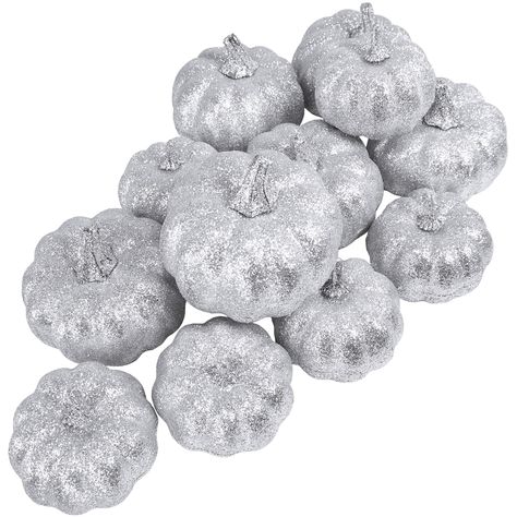 PRICES MAY VARY. Quantity: This package contains 12 silver glitter pumpkins, with 6 pumpkins in each of the two sizes included. Elevate your home decor with these elegant glitter autumn pumpkins. They will add a touch of sparkle to your fall or Thanksgiving dinner table, perfect for placing at each setting. Shiny Design: The faux pumpkins feature a stunning silver glitter finish on both the pumpkin surface and stems, offering a unified, sparkling appearance. Their versatile silver shade makes th Decorative Pumpkins, Silver Pumpkins, Autumn Pumpkins, Thanksgiving Dinner Table, Artificial Pumpkins, Foam Pumpkins, Glitter Pumpkins, Autumn Display, Faux Pumpkins