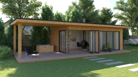 Gym Shed, Contemporary Garden Rooms, Modern Pool House, Garden Room Ideas, Pool House Designs, Summer House Garden, Leisure Space, Backyard House, Shipping Container Home