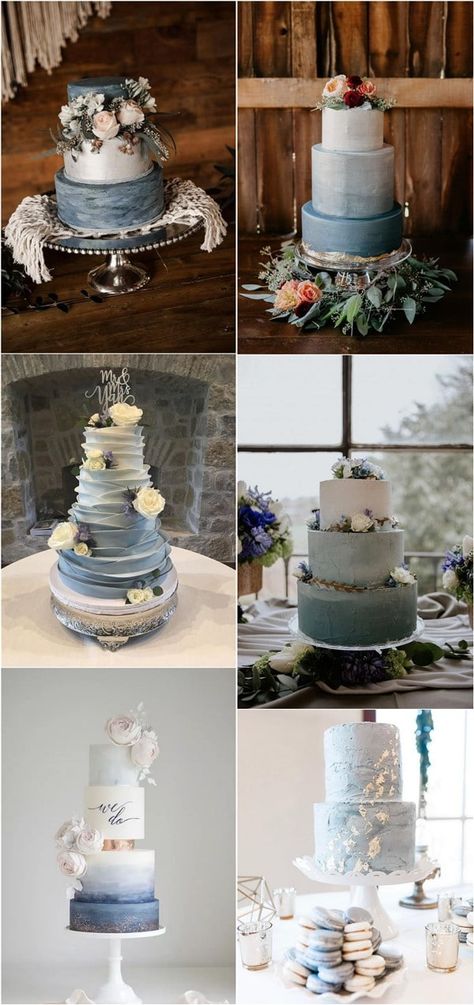 Dusty Blue Wedding Cakes, Wedding Ideas Dusty Blue, Dusty Blue Wedding Cake, Wedding Cake Dusty Blue, Blue Wedding Cakes, Blue Wedding Ideas, Wedding Cake Options, Burgundy Wedding Cake, Spring Wedding Cake