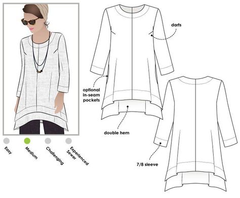 StyleArc Daisy Designer Tunic sewing pattern Free Tunic Sewing Pattern, Tunic Sewing Patterns For Women, Pola Blus, Kain Linen, Simple Tunic, Tunic Outfit, Sewing Patterns Free Women, Style Arc, Tunic Sewing Patterns