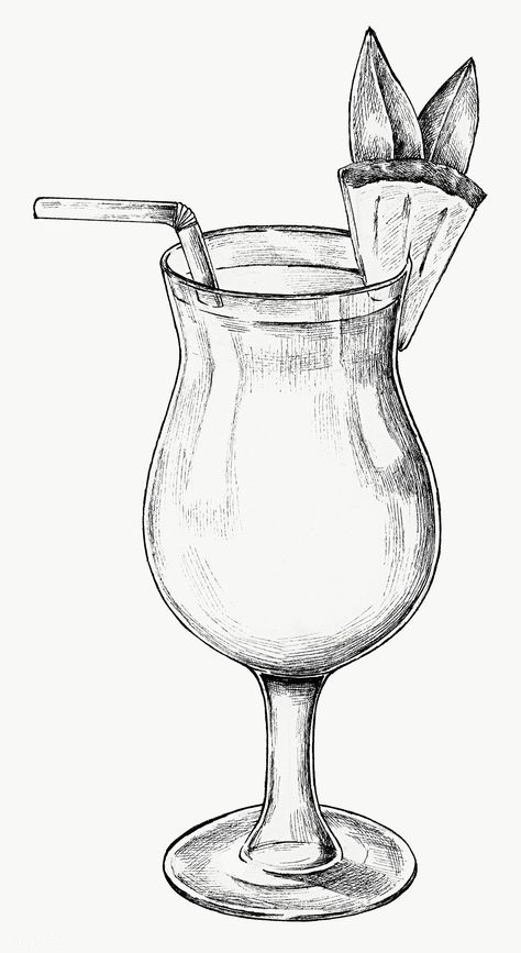 Wine Glass Drawing, Pineapple Cocktail, Cocktail Illustration, Food Sketch, 그림 낙서, Seni Dan Kraf, Object Drawing, Art Drawings Sketches Pencil, Still Life Drawing