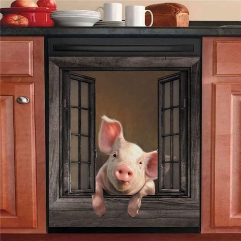 PRICES MAY VARY. Design - Farm Pig Magnetic affixes instantly to the front of your dishwasher or fridge,cabinet giving it a custom decorator look. Designer dishwasher panels are kitchen art that enhances decorating ideas and brings a sense of depth and style to the most used room in your house. Size - Our Instant Decor Dishwasher Covers are available in two sizes: S- 23 W x 17 H inches; 23 W x 26 H inches.Easily trimmable to fit your dishwashers.Dishwasher refinishing cover trim to size and stic Dishwasher Sticker, Pig Kitchen Decor, Cover Dishwasher, Dishwasher Covers, Cabinet Panels, Window Magnets, Pig Kitchen, Cattle Farm, Washer Cover