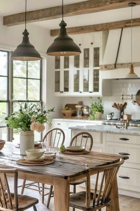 Modern Farmhouse Living Room, Kitchen Farmhouse, Farmhouse Dining Room, Cottage Kitchen, Farmhouse Dining, Farmhouse Kitchen Decor, Farmhouse Living, Küchen Design, Country Kitchen