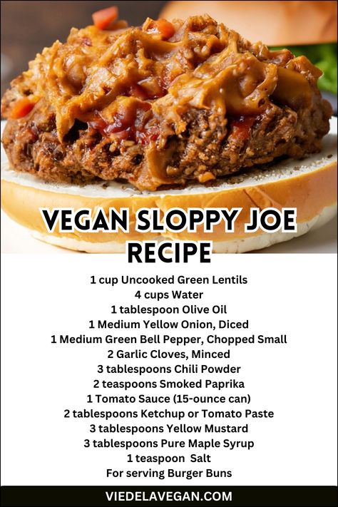 Vegan Sloppy Joes Recipe Vegetarian Sloppy Joe Recipe, Wfpb Sandwich, Meatless Sandwiches, Fiber Fueled, Fasting Meals, Meatless Meat, Lentil Sloppy Joes, Vegan Sloppy Joes, Vegan Sandwiches