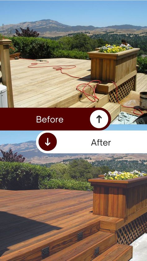 Our array of deck stain colors offers endless deck stain options. Enhance longevity with deck stain and sealer. Check out our deck stain before and after photos for motivation. Use our deck stain examples as a guide for your deck stain makeover. Get lots of deck stain inspiration and deck stain ideas for your decking project. Tackle deck stain DIY with ease, and try unique deck stain ideas like deck stain semi transparent or natural deck stain ideas. Natural Deck Stain, Easy Deck Railing Ideas, Deck Stain Colors Ideas Two Tone, Wood Deck Stain Colors, Popular Deck Stain Colors, Semi Transparent Deck Stain, Cedar Deck Stain, Deck Stain Ideas, Backyard Deck Ideas On A Budget