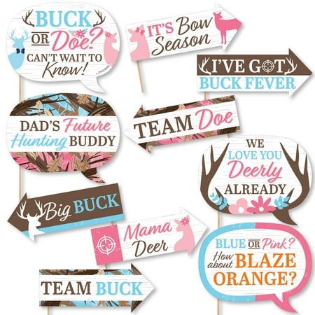 If you are going to have a Hunting Gender Reveal Party, then having these Funny Buck or Doe photo props is a must. Our photo prop kit will help you easily create fun party photos at your party. The photo booth prop kit comes with 10 pieces and is ready for quick assembly. Simply add the included sticks to each prop, attaching with the included clear stickers, and display alongside a fun photo booth backdrop. Your party guests will enjoy using the accessories to liven up your photos! Color: Multi Hunting Gender Reveal, Deer Party, Funny Photo Booth, Diy Photo Booth Props, Party Photo Booth Props, Gender Reveal Party Supplies, Gender Reveal Themes, Gender Reveal Party Decorations, Baby Gender Reveal Party