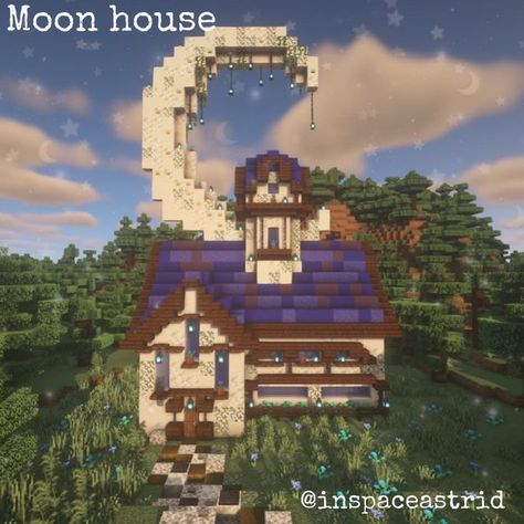 Astrid on Instagram: "Moon house 🌙 The opposite of the sun house is the moon house of course. As much as I love the sun I like the moon too it can be really beautiful sometimes especially when it’s very big in the sky 🌙 🌌 - #moon #supermoon #space #interstellar #stars #nightsky #nightphotography #blue #cresent #minecraftbuilds #minecraftideas #minecraftpe #minecraftdaily #minecrafthouse #minecraftcreations #minecraftdesign #minecraftart #minecraftarchitecture #minecrafters #magicmoments #nat Moon Village Minecraft, Star Build Minecraft, Sun And Moon Minecraft House, Space House Minecraft, Sun House Minecraft, Pearlescent Moon Minecraft, Star Minecraft House, Moon Castle Minecraft, Minecraft Sun And Moon Build