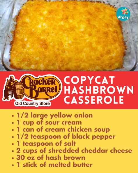 Do you love Cracker Barrel's hash brown casserole? You can easily make it at home with this copycat recipe! 3 Ingredient Hashbrown Casserole, Hashbrown Casserole Copycat Cracker Barrel, Breakfast Casserole Cracker Barrel, The Best Hashbrown Casserole, Hashbrown Casserole With Frozen Hashbrowns, Casserole Thanksgiving Recipes, Cracker Barrel Copycat Hashbrown Casserole, Hashbrown Casserole From Scratch, Has Brown Patty Casserole