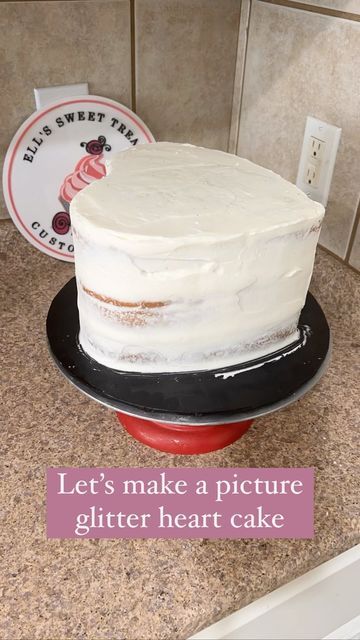 Ells Sweet Treats | Custom Cakes on Instagram: "Watching me make a glitter heart cake. From start to finish! . . . #ellssweettreats #picturecake #glittercake #heartcake #watchmework #cakereels #cakedecorating #katytxbaker #katytxcakes #trendycakes #pinkcake #pinkglittercake #cakesinhouston #cakedesigner" Making A Heart Shaped Cake, Heart Drip Cake, How To Make A Heart Cake, Glitter Heart Cake, White Heart Cake, Heart Cake Tutorial, Heart Cake Birthday, Heart Cake Recipes, Heart Shaped Birthday Cake