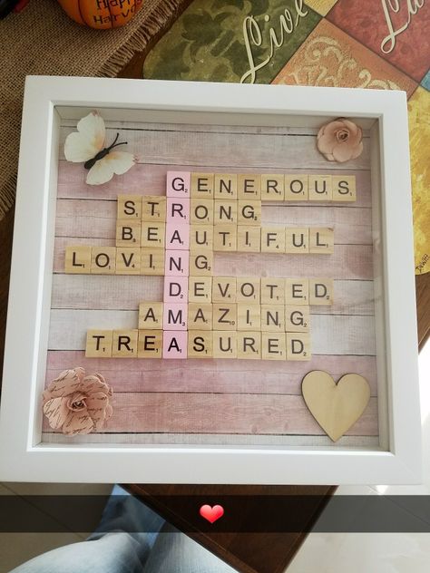 Homemade Gifts Grandma, Cute Gift Ideas For Grandma, Cute Birthday Gifts For Grandma, Wooden Gifts Diy Christmas Presents, Diy Gifts For Great Grandma, Scrabble Tile Valentine Crafts, Diy Present For Grandma, Diy Birthday Gifts Grandma, Scrabble Frame Ideas