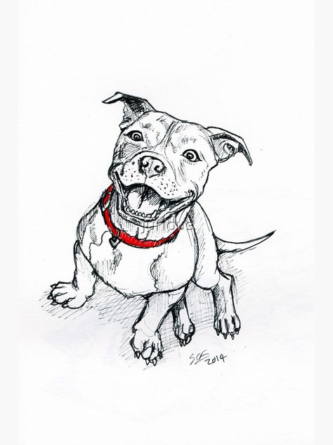 "Happy Staffie" Sticker by jurious | Redbubble Pitbull Drawing, Bull Terrier Tattoo, Staffy Dog, Pitbull Tattoo, Dog Outline, Pitbull Art, Pencil Drawings For Beginners, Pitt Bull, Retro Painting