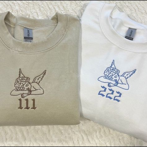 - Brand New - Custom Made To Order - Available In Any Color On Last Photo 111 Intuition, Angel Number 111, Sweatshirt Colors, Fall Bead, Sweatshirt Details, Embroidered Crewneck, Gildan Sweatshirts, Angel Face, Pink Clouds