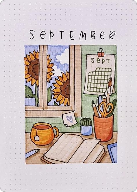 September Cover Page, Bujo Inspiration, September 7, Study Desk, Studying Inspo, Cover Page, Cover Pages, Bullet Journal, Desk