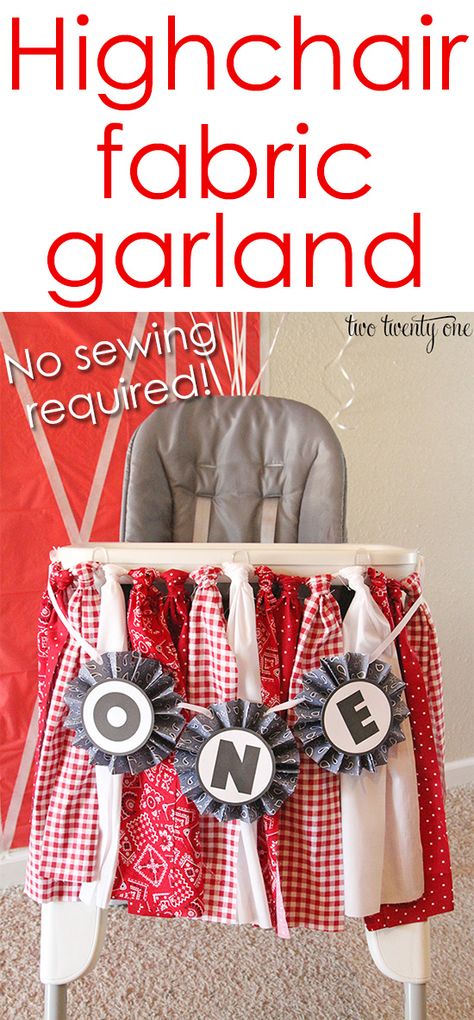 Highchair fabric garland! No sewing required! Great for birthdays! Fabric Banner Diy, Diy Birthday Banner, Birthday Highchair, High Chairs, Fabric Garland, Diy Banner, Fabric Banner, Diy Garland, High Chair Banner