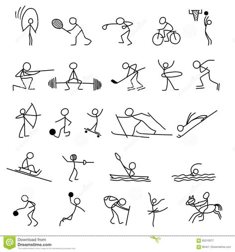 Figures Sketch, Stick Figure Tattoo, Scenes Illustration, Stick Men Drawings, Doodle People, Stick Drawings, Sports Drawings, Cartoon Drawings Of People, Sport Set