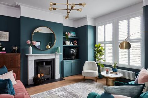 1930s Living Room, Teal Living Rooms, Victorian Living Room, Cosy Living Room, Transitional Living, Transitional Living Rooms, Living Room Green, Blue Living Room, Beautiful Living Rooms