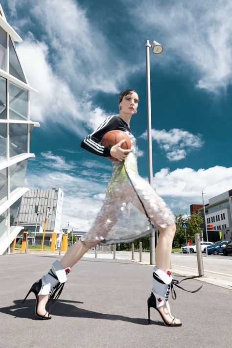 Anouk Weishaupt Gets Sporty Luxe for Jessica Magazine Adidas Editorial, Sportswear Editorial, Sports Editorial, Shooting Pose, Jumping Poses, Sport Editorial, Sports Fashion Editorial, Decades Fashion, Vogue Editorial