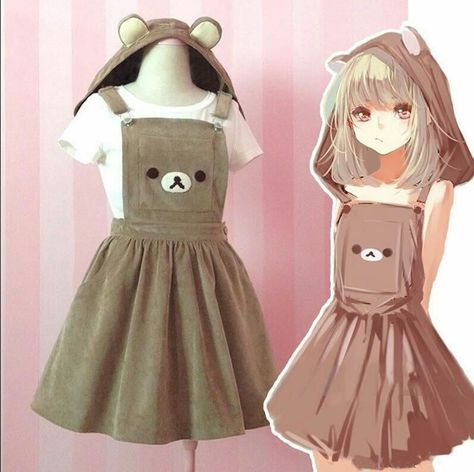 Kawaii Rilakkuma, Makeup Kawaii, Mode Kawaii, Bear Embroidery, Overall Skirt, Idee Cosplay, Kawaii Dress, Kawaii Fashion Outfits, Fete Anime