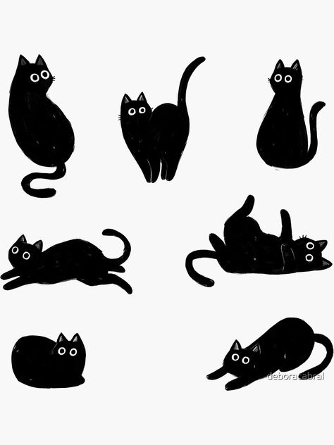 "black cat pattern" Sticker by deboracabral | Redbubble Blob Cat Drawing, Chunky Cat Drawing, Cat With Yarn Drawing, Simple Black Cat Drawing, Cat Playing With Yarn Drawing, Black Cat Cute Drawing, Halloween Graphic Design Illustration, Black Cat Doodles, Black Cat Drawing Simple