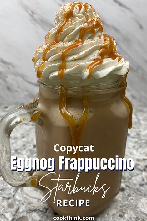 Eggnog Coffee Recipe, Eggnog Frappuccino, Frappe Recipes, Peppermint Mocha Frappuccino, Eggnog Coffee, Mocha Frappe Recipe, Starbucks Frappuccino Recipe, Eggnog Recipes, Eggnog Drinks