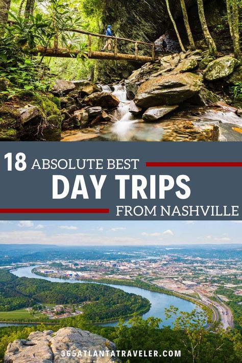 There's no denying that Nashville is a fantastic city. As the Country Music Capital of the World, it's home to some of the country's best music venues, bars, and restaurants. But what if you're looking for a change of pace? Luckily, Nashville is also surrounded by several other great cities and attractions that make perfect day trips. Here are 18 day trips from Nashville that we know you and your crew will adore. Top Family Vacations, Nashville Vacation, Midwest Travel, Nashville Trip, Tennessee Vacation, Bars And Restaurants, One Day Trip, Road Trip Planning, Road Trip Itinerary