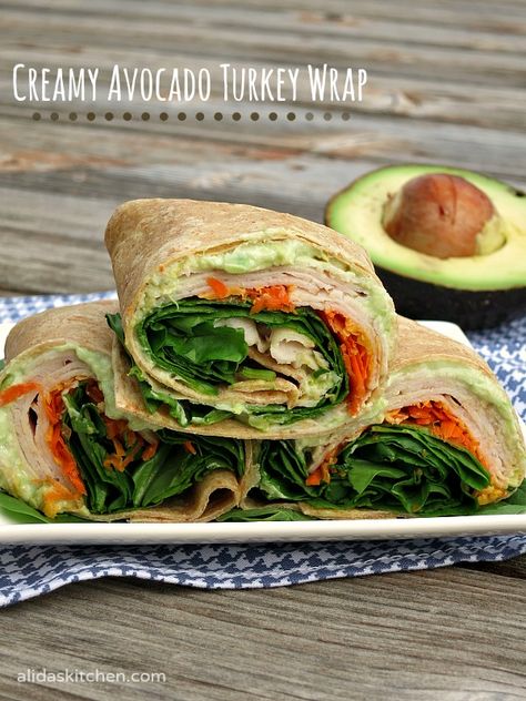 Creamy Avocado Turkey Wrap | Alida's Kitchen Turkey Wrap Recipes, Slow Roasted Turkey, Turkey Wrap, Turkey Avocado, Avocado Wrap, Turkey Wraps, Healthy Wraps, Wrap Recipes, Roasted Turkey