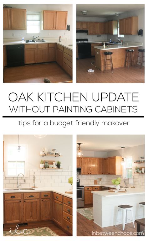 Updating a 90s kitchen – WITHOUT Painting Cabinets! Oak Kitchen Update, 90s Kitchen, Cocina Diy, Budget Kitchen Remodel, Oak Kitchen Cabinets, New Kitchen Cabinets, Kitchen Cabinets Makeover, Classic Kitchen, Oak Kitchen