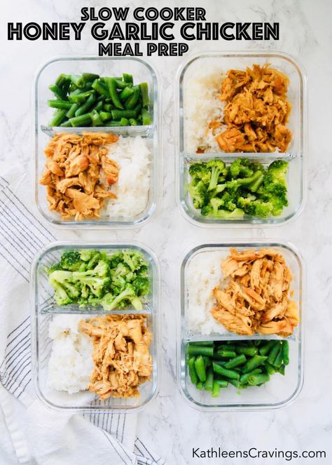 Chicken And Veggie Meal Prep, Crockpot Meal Prep Healthy, Healthy Lunch Ideas Meal Prep, Rice Meal Prep, Slow Cooker Meal Prep, Slow Cooker Honey Garlic Chicken, Girl Lunch, Endo Diet, Steamed Veggies