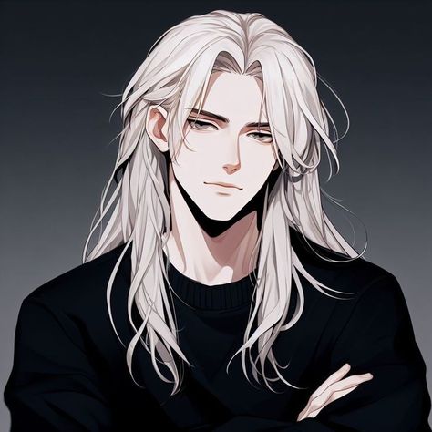 Drawing Ideas Of Anime, Guy With Long Hair Drawing, Clothing Ideas Drawing, Guy Clothing, White Hair Men, Long Hair Drawing, Long White Hair, Villain Character, Character Inspiration Male