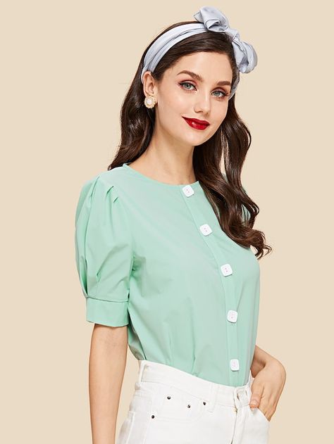 Pleated Sleeves Blouse, Pleated Sleeves, Puff Sleeve Blouse, Women Blouses, Box Pleats, Shein Style, Half Sleeves, Fashion News, Style Me