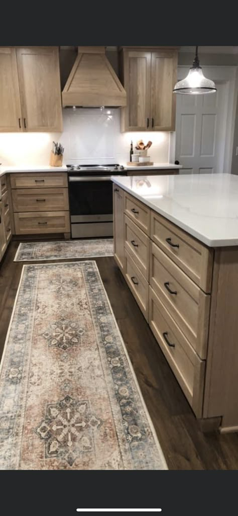 Dark Floors Light Wood Cabinets, White Oak Kitchen Cabinets With Dark Floors, Aged Natural Oak Cabinets, Light Wood Cabinets With Dark Floors, Dark Wood Floors With Oak Cabinets, Dark Wood Floors With Light Wood Cabinets, Dark Floors With Light Cabinets, White Washed Oak Cabinets Kitchens, Ash Oak Cabinets