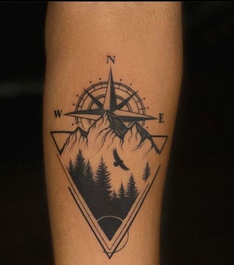 Finding True North: The Allure of Compass Tattoos for Men 2023 - mens-club.online Arm Tattoo Men Unique, Hiking Tattoos Men, Outdoor Theme Tattoo Sleeve, Adventure Compass Tattoo, Male Arm Tattoos Forearm, Compass Tattoo Design Men Forearm, Adventure Tattoo Men, Animal Tattoos For Men Forearm, Nature Band Tattoo