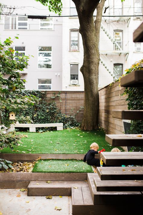 Fake Grass Backyard, Brooklyn Backyard, Turf Backyard, Townhouse Garden, Backyard Shade, Cup Of Jo, Modern Garden Design, Backyard Inspo, Small Yard