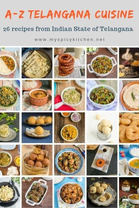 26 delicious recipes from Indian State of Telangana.  Recipes includes snacks, sweets, curries, chutney and rice dishes.  #TelanganaFood #TelanganaCuisine  #Snacks #Sweets #Curries #RiceDishes  #MySpicyKitchen Hyderabadi Cuisine, Food Collage, Indian Rice Recipes, Healthy Indian Recipes, Indian Sweets, Recipe Roundup, Delicious Dishes, Curries, South Asian