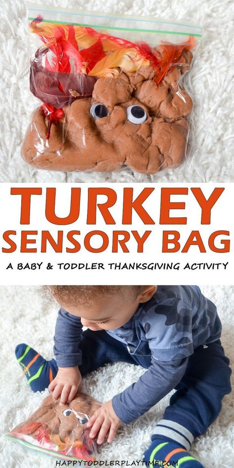 Turkey Sensory Bag - HAPPY TODDLER PLAYTIME #thanksgivingcrafts #thanksgivingactivities #toddleractivities #babyactivity #sensoryplay #sensorybin #kidsactivities Thanksgiving Sensory Activities, Thanksgiving Toddler Activities, Thanksgiving Sensory, Thanksgiving Activities For Toddlers, Infant Curriculum, Toddler Thanksgiving, Thanksgiving Crafts For Toddlers, Thanksgiving Toddler, Infant Lesson Plans