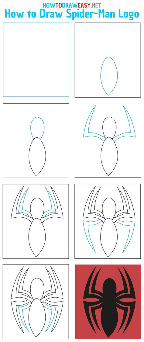 How to Draw Spiderman logo Step by Step #Spiderman #Spider #SpiderTattoo #SpiderLogo #EasySpidermanlogo #SpidermanLogoDrawing #HowtoDrawtheSpiderManLogo #LogoDrawing #SpiderManSymbol #SpiderSymbol #Marvel #Comics #ComicBook #EasyDrawings Painting Ideas Easy Simple Spider Man, Spider Man Things To Draw, Spiderman Logo Painting, Spiderman How To Draw Step By Step, Red Things To Draw Easy, How To Draw Spiderman Logo, Marvel Step By Step Drawings, How To Draw Spiderman Face, Spiderman Drawing Template