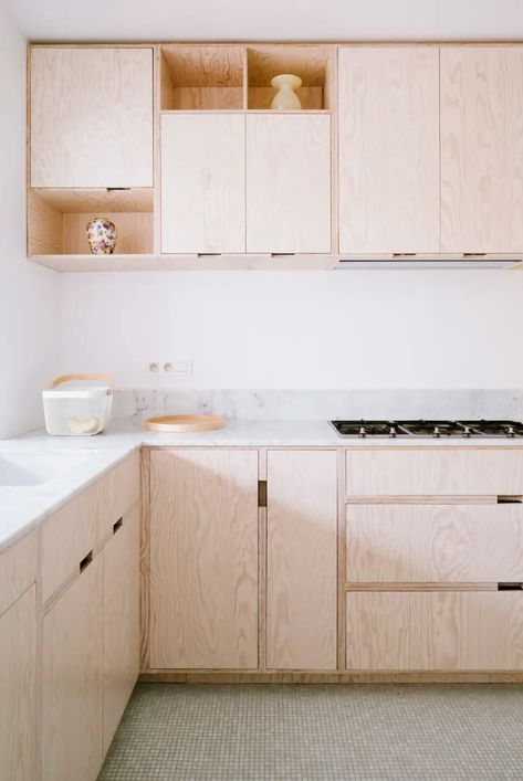 Plywood Kitchens - Budget Remodeling Ideas | Apartment Therapy Birch Cabinets Kitchen, Natural Wood Kitchen Cabinets, Kitchen Cabinet Trends, Natural Wood Kitchen, Birch Cabinets, Plywood Kitchen, Cheap Kitchen Cabinets, Kabinet Dapur, Plywood Cabinets