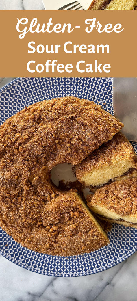 A family recipe made gluten-free, this is the BEST Coffee Cake! This easy recipe for sour cream coffee cake yields a coffee cake with the most amazing moist, soft & fluffy texture, fabulous cake flavor + yummiest cinnamon sugar streusel! Sour Cream Coffee Cake Recipe, Gluten Free Coffee Cake, Gluten Free Coffee, Gluten Free Cake Recipe, Sour Cream Coffee Cake, Favorite Breakfast Recipes, Coffee Cake Recipe, Gluten Free Cake, Gf Desserts