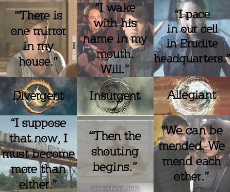 ***MAJOR DIVERGENT SERIES SPOILERS*** First and last lines of each book in the trilogy. First And Last Lines, Last Lines Of Books Ideas, First And Last Lines For Your Book, Last Lines Of Books, 4 Divergent, Divergent Memes, Divergent Book, Divergent Hunger Games, Divergent Fandom