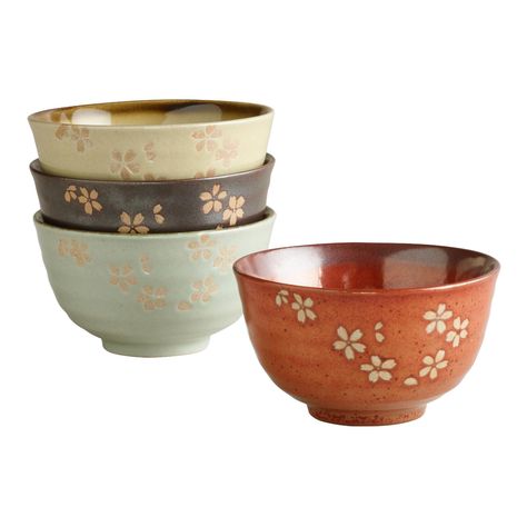 Bowls Set an elegant, tranquil table with our rustic rice bowl inspired by traditional Japanese design. Made of stoneware and organically textured, the set includes dishes in four earthy colors, each adorned with a delicate cherry-blossom motif. Mix with your current place settings or match with other pieces from the collection for elevated entertaining and everyday dining. Material: Stoneware, Color:Multi. Also could be used for Sake bottle,sake carafe,sake glass,sake pitcher,glassware,glasses,