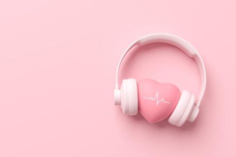 Pink headphones with heart shape on a pi... | Premium Photo #Freepik #photo #music #love #technology #idea Headphone Wallpaper, Photography Workshop Poster, Pink Music Wallpaper, Photo Studio Interior, Lipstick Mirror, Blue Velvet Armchair, Pink Headphones, Photo Studio Lighting, Pink Music