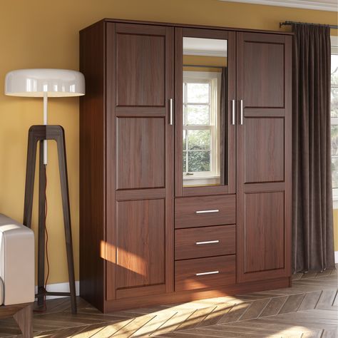 Keep your bedroom or guestroom neat and stylish with this free-standing wardrobe. Wardrobe With Mirror, Mirrored Door, Wood Armoire, Wood Wardrobe, Wardrobe Designs, Raised Panel Doors, Bedroom Armoire, Wooden Wardrobe, Wardrobe Design Bedroom